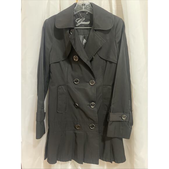 GUESS Black Mid Length Jacket Size Small Button Pockets Stylish - Picture 1 of 9
